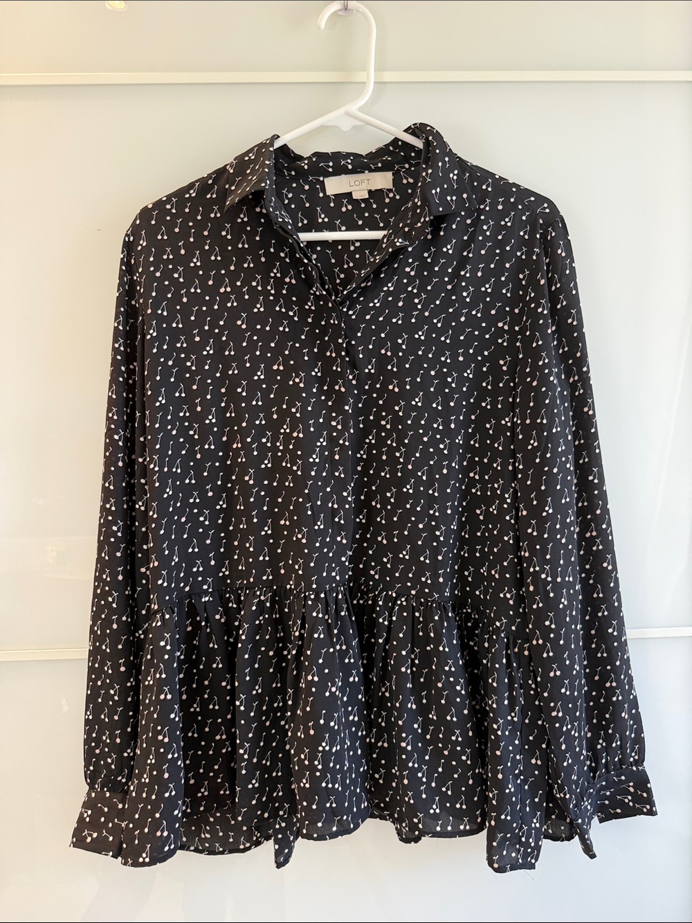 LOFT Black Cherry Print Peplum Blouse Medium